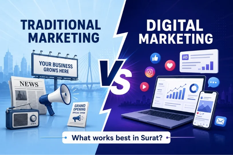 Blog Banner 814X543Pixel Traditional Marketing Vs. Digital Marketing In Surat Which One Works Best